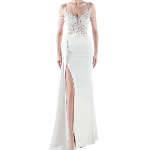 Women's Spaghetti Straps Deadening Lace Floral Mermaid Prom Dress Wedding Dress Elegant Formal Evening Gown