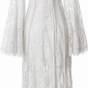 Women's Vintage Striped Hollow Lace Long Sleeve Dress Suspender Inner Slim Fit Maxi Dresses