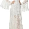 Vintage Lace Hollow Out Flowing Long Skirt Women's Striped Slim Fit Flare Sleeve Dresses French Solid Suspender Travel Dress