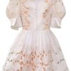 Women??s Dress V-Neck Puff Half Sleeve Summer Ball Gown Casual Solid Floral Lace Slim Fit Dresses