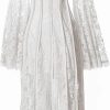 Women's Vintage Striped Hollow Lace Long Sleeve Dress Suspender Inner Slim Fit Maxi Dresses