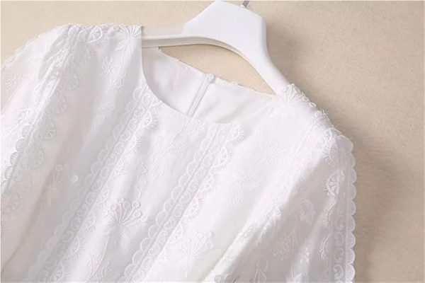 Women's Vintage White Lace Princess Dress Flower Embroidery Elegant Party Vacation Dresses
