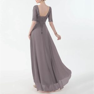 Backless Chiffon Wedding Dresses for Women High Low Tea Length Beaded Lace Formal Evening Gowns