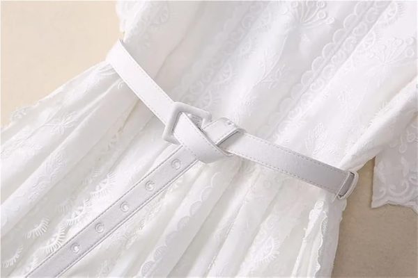 Women's Vintage White Lace Princess Dress Flower Embroidery Elegant Party Vacation Dresses