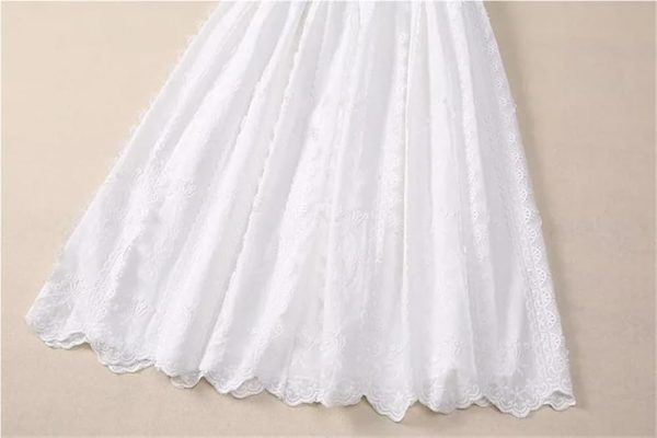Women's Vintage White Lace Princess Dress Flower Embroidery Elegant Party Vacation Dresses