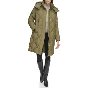 Womens Diamond Quilted Long Puffer Coat