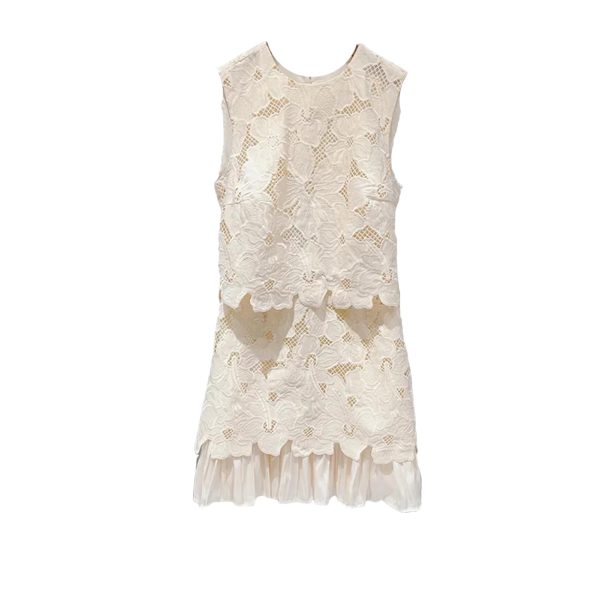 Women's 2025 Backless Lace Dress - Summer Ruffle Crewneck Elegant