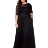 Women??s Plus Size Leona Lace Gown, Maxi Dress Formal Evening Ball Gown with Side Pockets for Wedding Guest