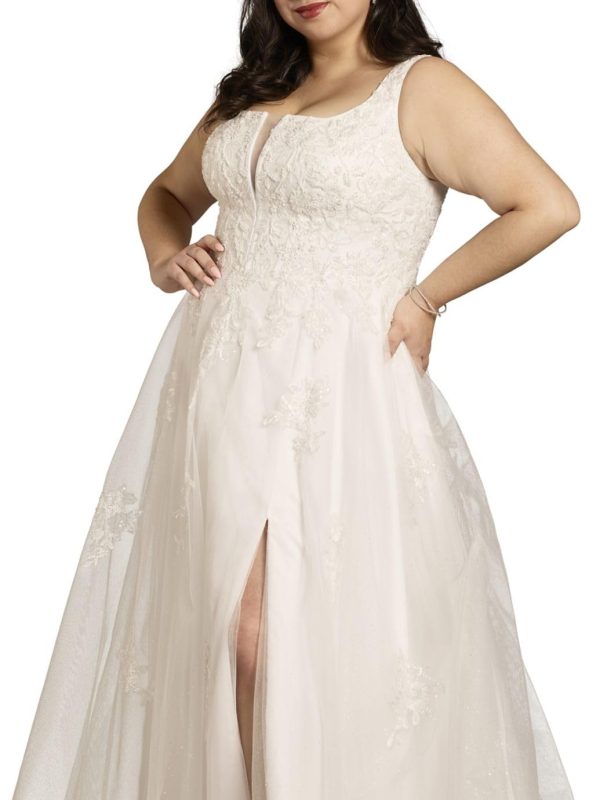 Square Neck Tulle and Lace Ball Gown Wedding Dress
