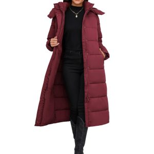 Women's Down Coat with Detachable Hood, Long Puffer Coat Women Winter Jacket