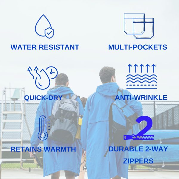 Unisex Swim Parka with Comfort Plush Fleece Lining, Multi Pocket Zipper - Water Resistant Swim Coats for Women & Men