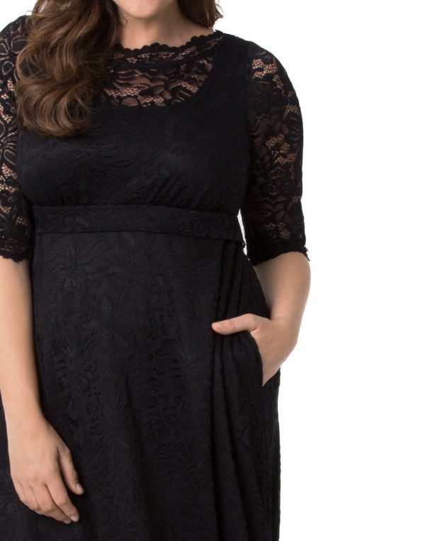 Women??s Plus Size Leona Lace Gown, Maxi Dress Formal Evening Ball Gown with Side Pockets for Wedding Guest