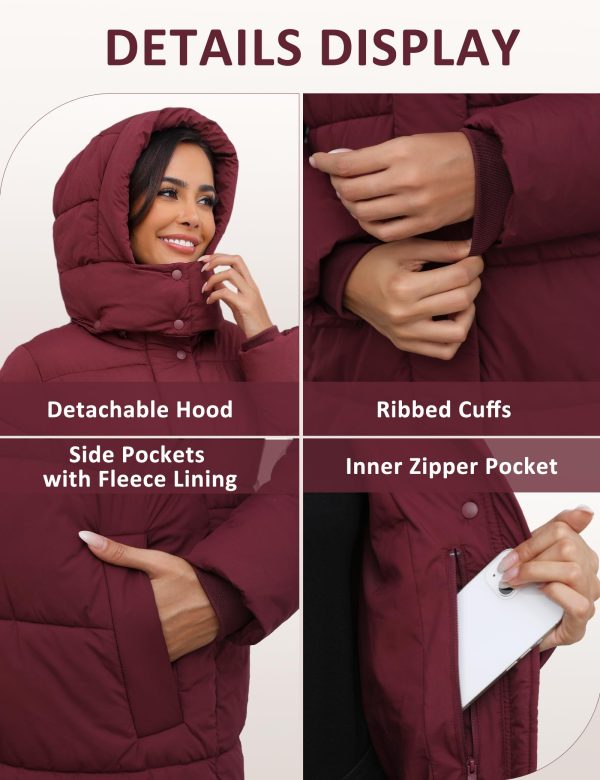 Women's Down Coat with Detachable Hood, Long Puffer Coat Women Winter Jacket