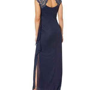 Women's Long Cap Sleeve Side Ruched Gown (Petite and Regular Sizes)