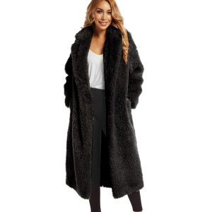 Women Faux Fur Winter Coats Comfort Warm Outerwear Open Front Long Cardigan Overcoat Jacket