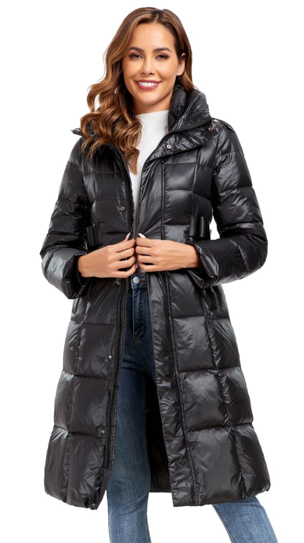 Long Down Jacket for Women Hooded Long Puffer Coat Duck Down Winter Coat Trendy Parka Jacket 2024
