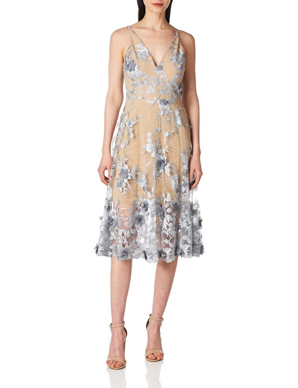 Women's Audrey Spaghetti Strap Midi A-line 3D Floral Dress