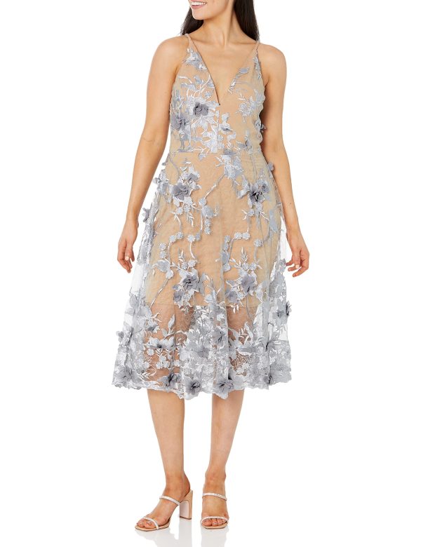 Women's Audrey Spaghetti Strap Midi A-line 3D Floral Dress